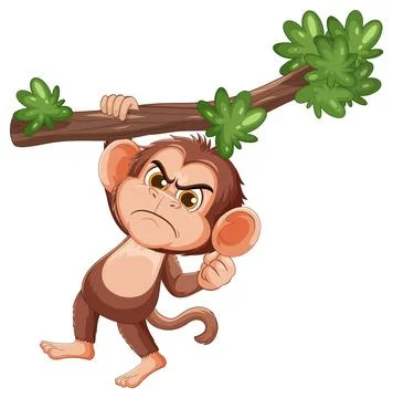 Angry Cartoon Monkey Hanging From Tree Branch Stock Illustration