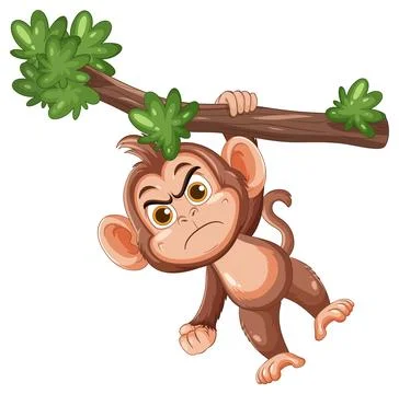 Angry Cartoon Monkey Hanging From Tree Branch Stock Illustration