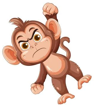 Angry Cartoon Monkey Swinging with Raised Fist Stock Illustration