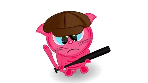 Angry cat with a baseball bat. cartoon animation. Stock Footage 129345832