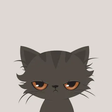 Angry cat cartoon. Cute grumpy cat, vector Stock Illustration