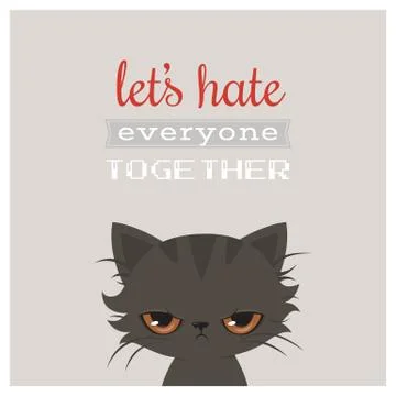 Angry cat cartoon. Cute grumpy cat, vector. Grumpy cat greeting card Ilustração Stock