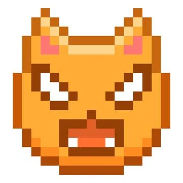 Angry cat emoji emoticon vector pixel art, color 8 bit threatening evil muzzle Stock Illustration