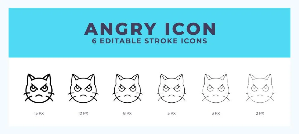 Angry cat icon with different stroke. Editable stroke. Vector illustration. Stock Illustration
