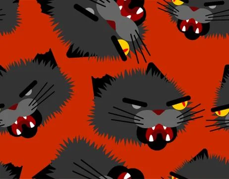 Angry cat pattern seamless. evil pet background. Animal vector texture Stock Illustration