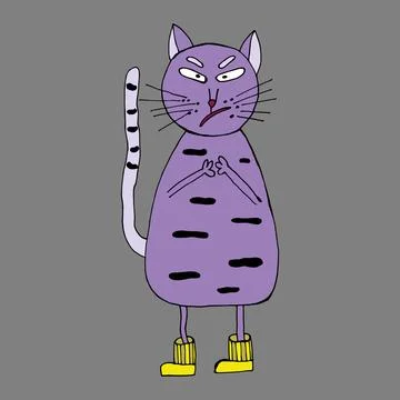 Angry cat . Vector illustration. Isolated. Cartoon. Coloring pages for adults Stock Illustration
