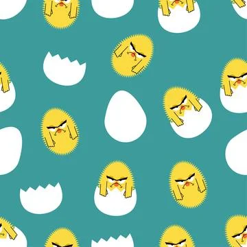 Angry chick pattern seamless. Unhappy little chick background. Ornament of .. 스톡 일러스트