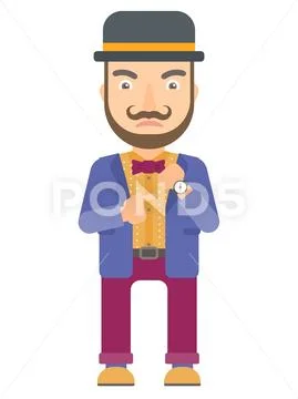Angry circus performer pointing at wrist watch Stock Illustration