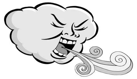 Angry Cloud Blowing Wind Cartoon Stock Illustration