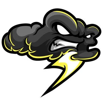 Angry cloud holding lightning mascot logo Stock Illustration
