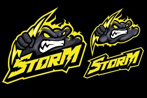 Angry cloud holding lightning mascot logo Stock Illustration