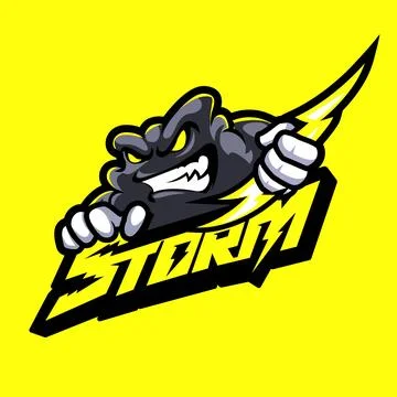 Angry cloud holding lightning mascot logo Stock Illustration