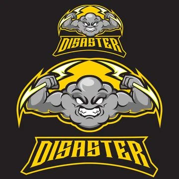 Angry cloud holding lightning mascot logo Stock Illustration