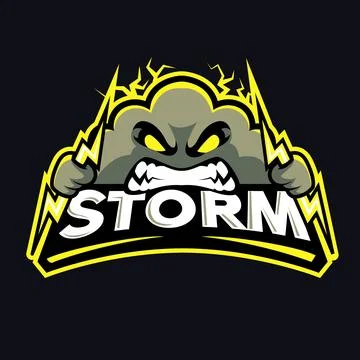Angry cloud holding lightning mascot logo Stock Illustration