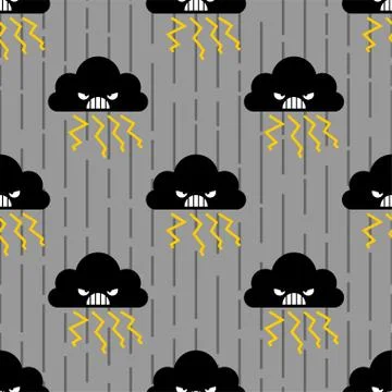 Angry cloud pattern seamless. Thunder and lightning background. Bad weather v Stock Illustration