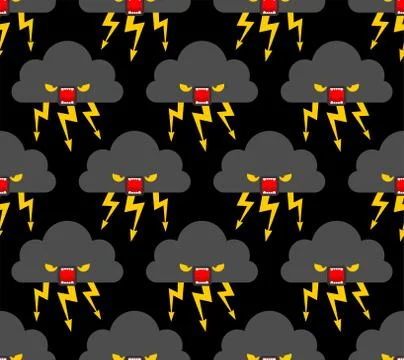 Angry cloud pattern seamless. Thunder and lightning background. Bad weather v Stock Illustration