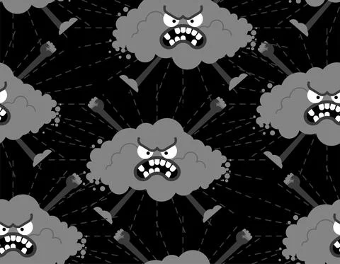 Angry cloud with rain pattern seamless. vector background 스톡 일러스트