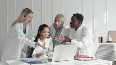 Angry colleagues doctors shouting complaining of bad work in hospital clinic Stock Footage 250525984