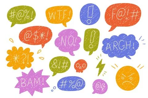 Angry comic speech bubbles with crayon chalk texture Stock Illustration