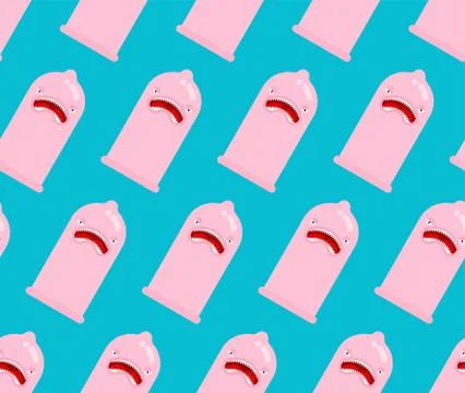 Angry condom pattern seamless. Evil rubber background. vector texture Stock-Illustration