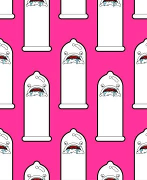 Angry condom pattern seamless. Evil rubber background. vector texture Stock Illustration