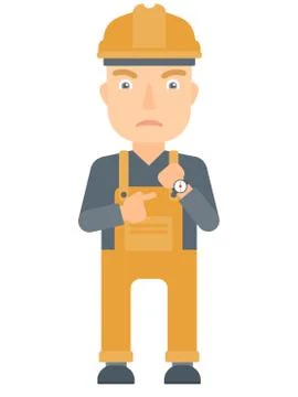 Angry constructor pointing at wrist watch Stock Illustration
