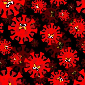 Angry Coronavirus pattern seamless. Evil virus background. Global epidemic di Stock Illustration