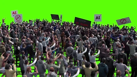 Angry crowd protesting AI , anti-AI concept. Green screen isolate Stock Footage 336346197