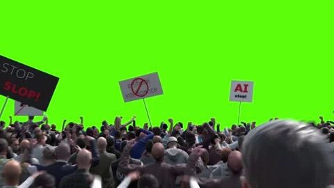 Angry crowd protesting AI , anti-AI concept. Green screen isolate 스톡 동영상 336346208