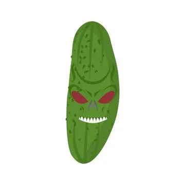 Angry cucumber. Aggressive green vegetable. Dangerous fruit Stock Illustration