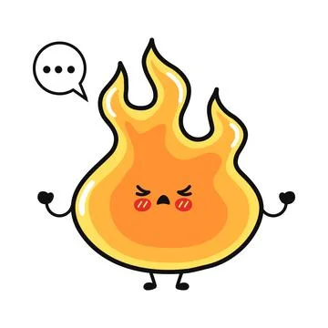 Angry cute flame character with speech bubble Stock Illustration