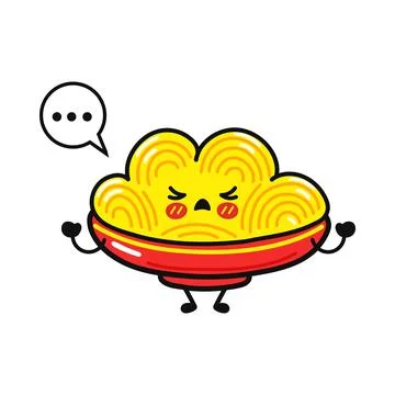 Angry cute plate of spaghetti character with speech bubble Stock Illustration