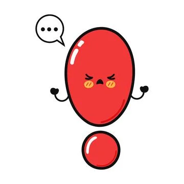Angry cute red exclamation mark character with speech bubble Stock Illustration