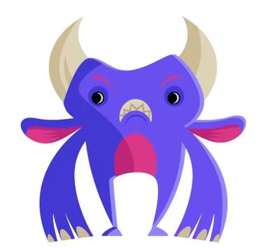 Angry cute tiny horned monster Stock Illustration