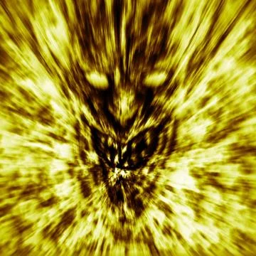 Angry demon face screams in fire. Orange color. Stock Illustration