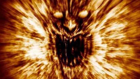 Angry demon face screams in fire. Orange color. Stock Illustration