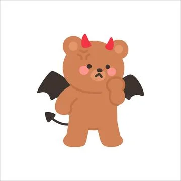 Angry Devil Bear Clenching One Fist with Frustrated Expression Stock Illustration