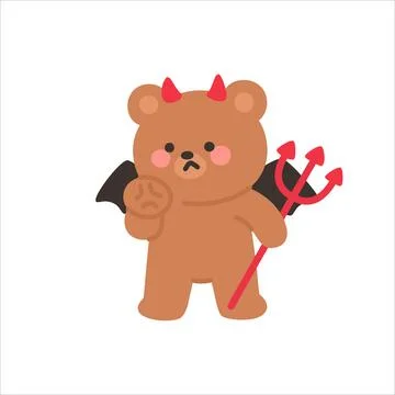 Angry Devil Bear Holding a Red Trident and Clenching a Fist in Determination Illustrazione stock