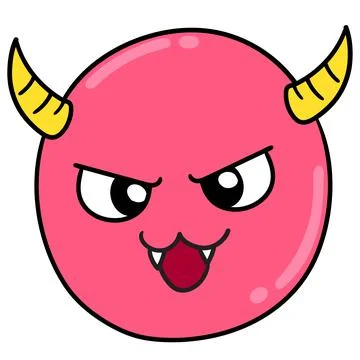 Angry devil emoticon with a red face, doodle kawaii. doodle icon image Stock Illustration