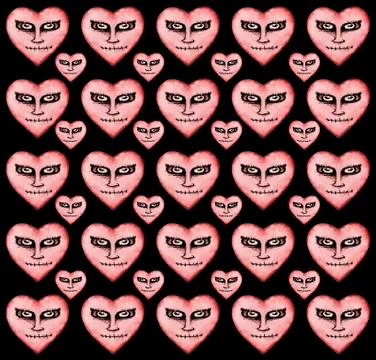 Angry Devil Hearts Seamless Pattern 스톡 일러스트