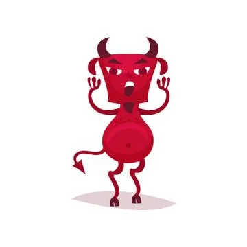 Angry devil with horns and tail, red demon cartoon character vector Illustration Stock Illustration