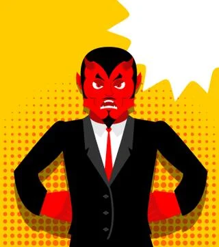 Angry devil. Satan is not happy. Angry red Demon. Lucifer is furious. Lord of Illustrazione stock