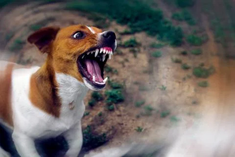 Angry dog. dangerous aggressive dog. Dog attack. Stock Photos