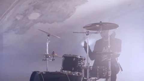 Angry drummer with his drums Stock Footage 75155523