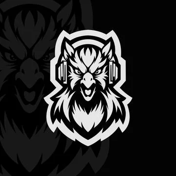 Angry eagle with headphone head mascot animal esport illustration, black whit Stock Illustration
