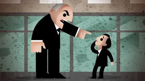 Angry elderly boss yelling at an employee in an office Video stock 342377097