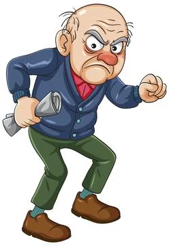 Angry Elderly Man Holding Newspaper Cartoon Vector Stock Illustration