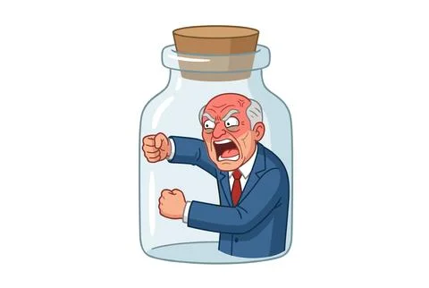 Angry elderly man trapped, yelling frustrated enclosed suited business Иллюстрация