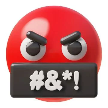 Angry emoji emoticon vector 3D design, threatening evil red round face with Stock Illustration