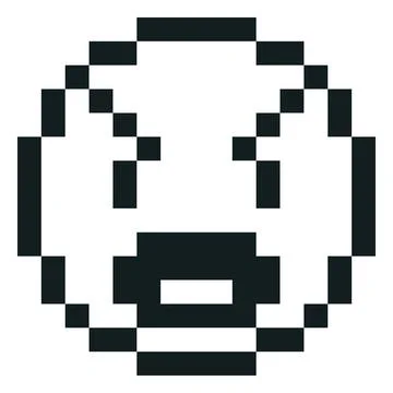 Angry emoji emoticon vector pixel art, 8 bit retro videogame black outline evil Stock Illustration